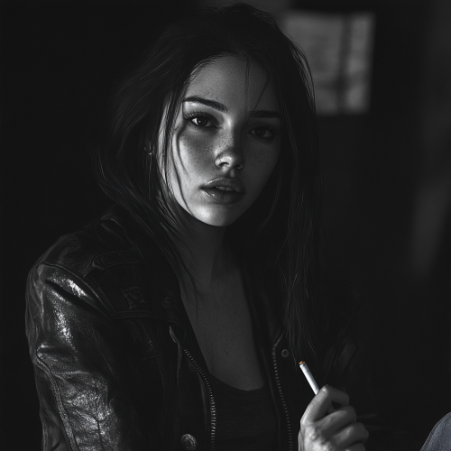 Observant Woman in Leather Jacket and Jeans