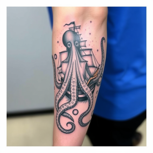 Octopus Arm Tattoo Enveloping a Ship