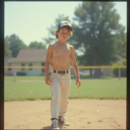 Old Photo of Teen Playing Baseball in 1980s Suburb
