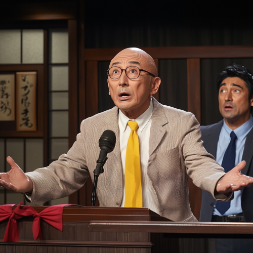 Old man comedian, middle-aged man speaks, man hurrying