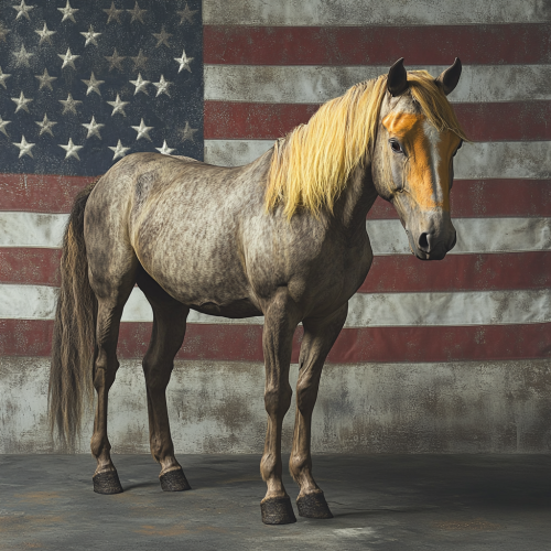 Old tired horse with swayed back and combover hair.