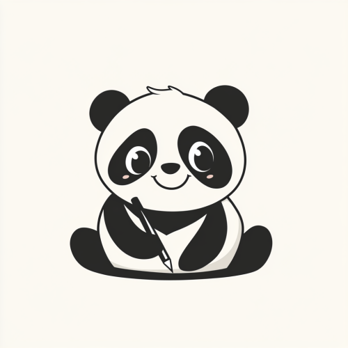 Panda writing with ink in minimalist style logo.