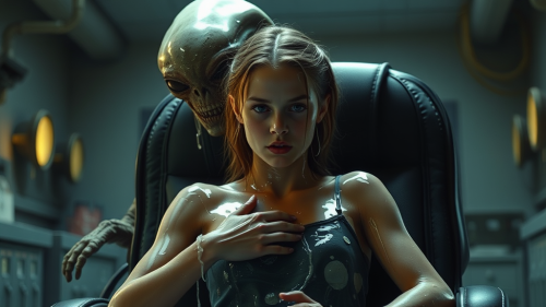 Paranoid Teen and Scary Alien in Horror Lab