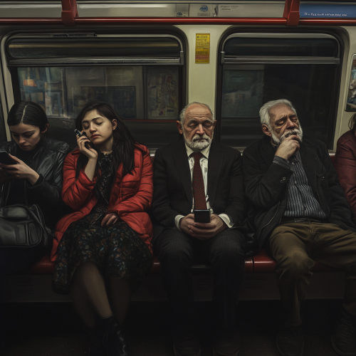 Passengers on the Bakerloo Line tube commuting together