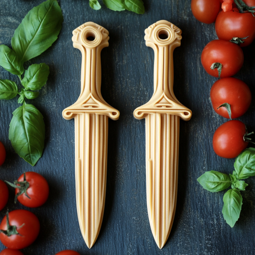Pasta twin daggers with tomatoes and basil