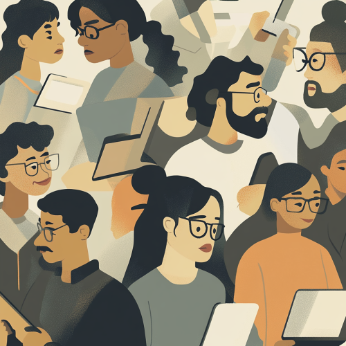 People Showing Concern Towards Technology - Vector Illustration