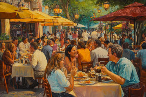 People having fun while eating at a restaurant