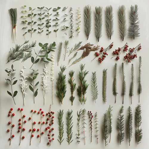 Perfectly arranged Winter botanicals in orderly fashion