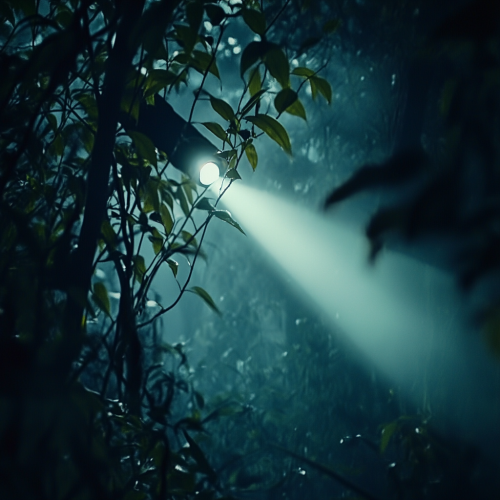 Person's Flashlight in Forest: Night Time Adventure