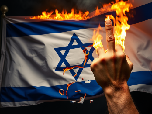 Person Disrespectfully Burning the Israeli Flag