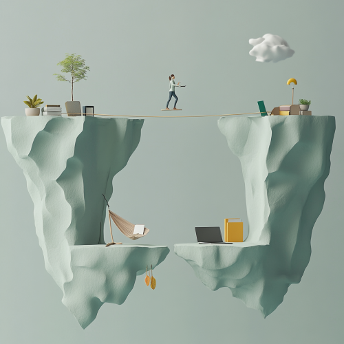 Person balancing on tightrope between work and relaxation