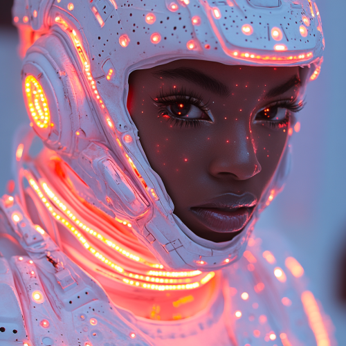 Person in colorful space suit with futuristic background