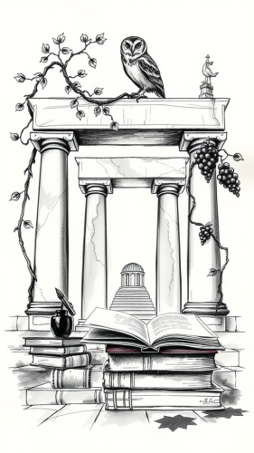 Personal library book stamp with owl and vines