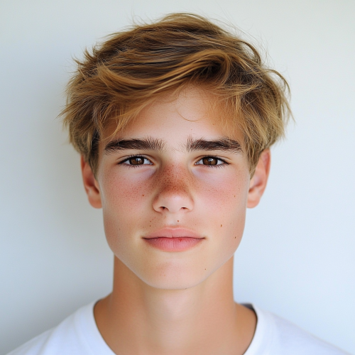 Photo of slim 14-year-old boy with a smile.