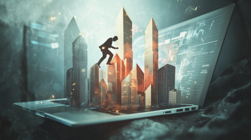 Photo realistic scene of open laptop with chart.