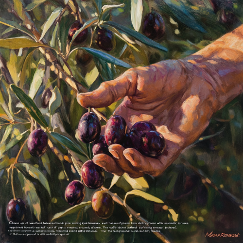 Picking Olives with Weathered Hands in the Sun