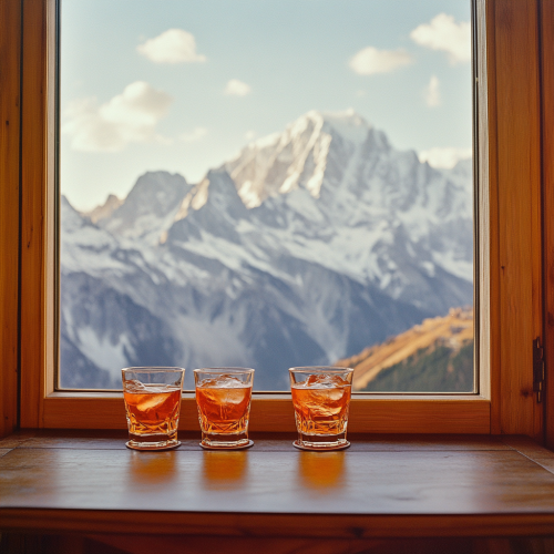 Picture of Italian Alps from cozy terrace with Aperol.