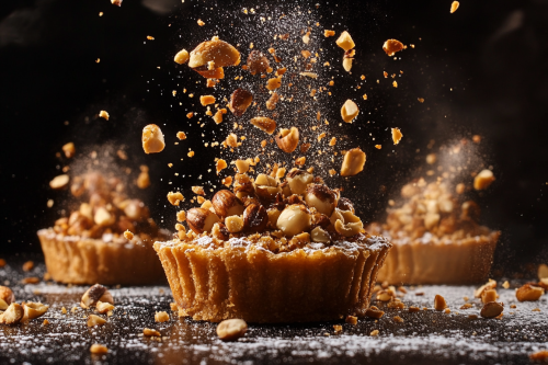 Pili nuts explosion surrounds delicious pili tart advert.