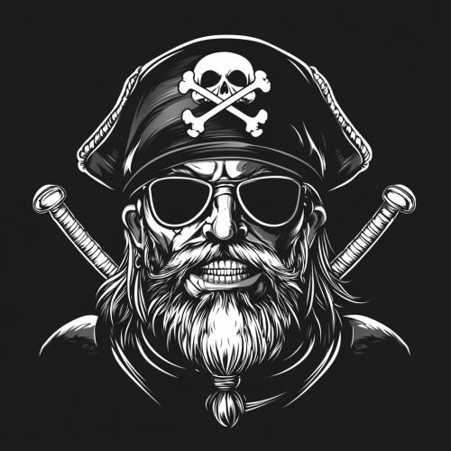 Pirate in Eye Patch & Football Helmet with Crossed Swords, Vector Art