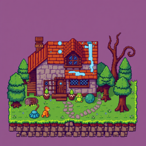 Pixelated RPG house in lo-fi style