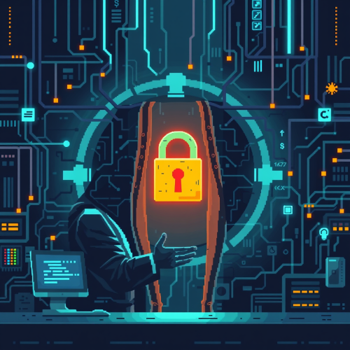 Pixelated illustration showing cybersecurity skills gap.