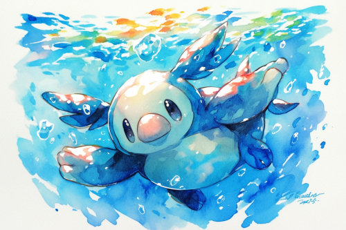 Platypus Pokemon Swimming in Blue White Lighting