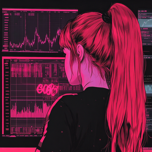 Pop Art Gangsta Girl with Dark Pink Hair Crypto Chart View