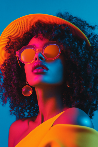 Pop-Art Neon Portrait of Rebellious Young Woman