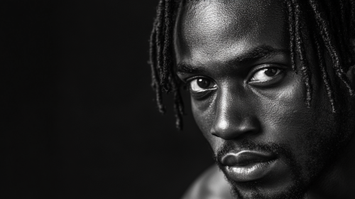 Portrait of 25-year-old Jamaican man in B&W studio editorial