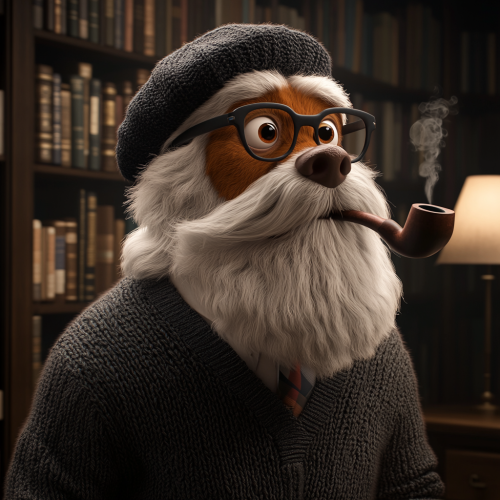 Portrait of Professor with Dog in Library Portrait.