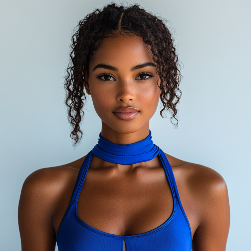 Portrait of Strong, Beautiful Black Woman in Blue