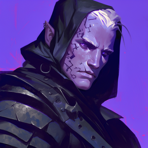 Portrait of a mysterious drow with ancient tattoos