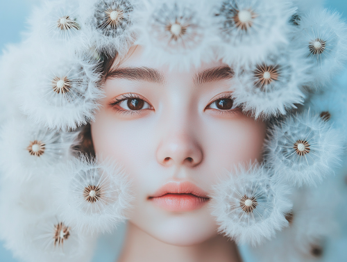 Portrait of woman with floral patterns, surreal atmosphere