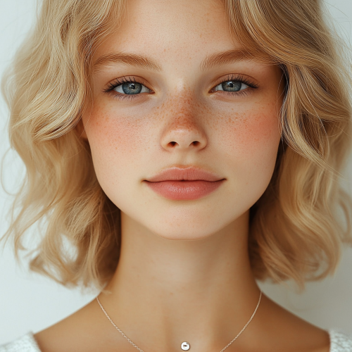 Portrait of young woman with blonde hair necklace