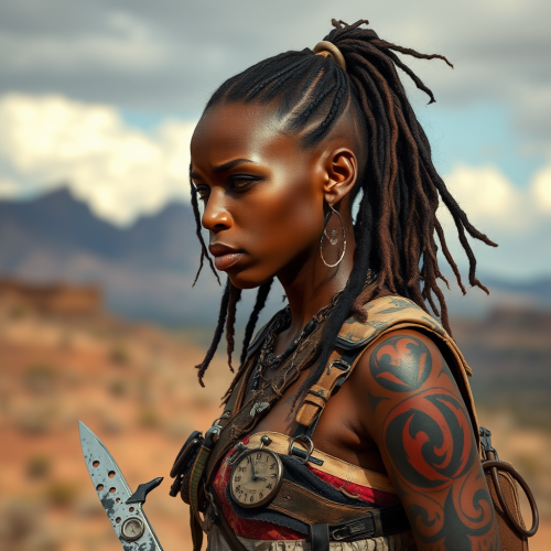 Post-Apocalyptic Warrior Woman with Nature Tattoos