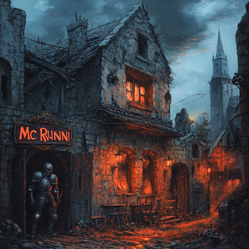 Post-apocalyptic Medieval Village Ruin Manor Restaurant Armor Entrance