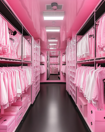 Pretty Pink Girly Clothing Factory with Luxurious Accents