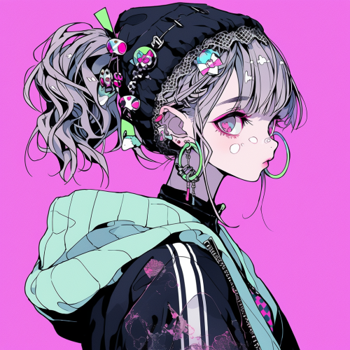 Pretty anime girl in stylish clothes