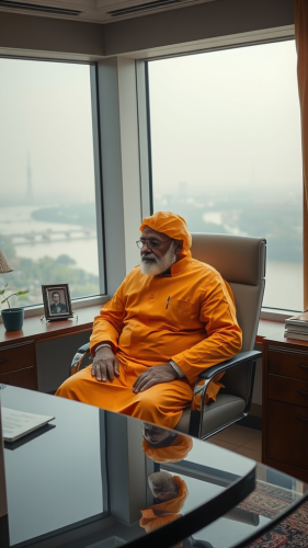 Prime Minister Modi wears hazmat suit in office.