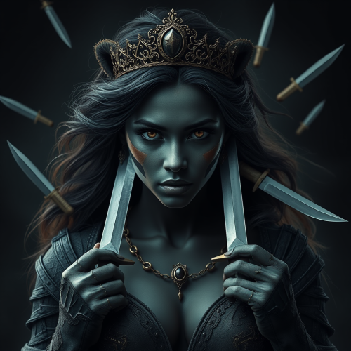 Princess Woman in Lion Skin with Flying Knives