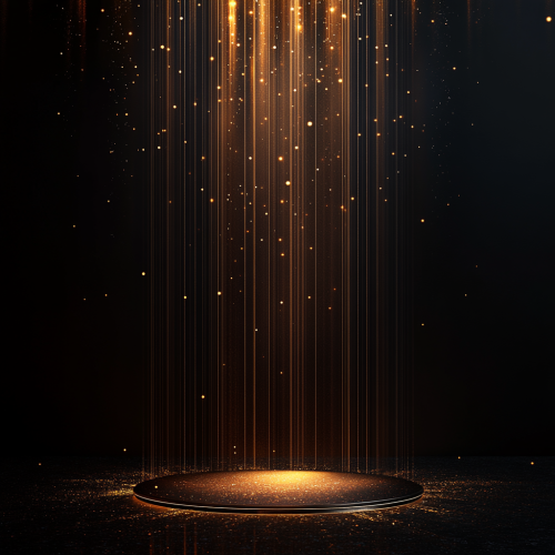 Product floating in elegant, luxurious, dark background setting.