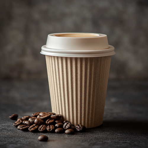 Professional photo of coffee cup with beans on table
