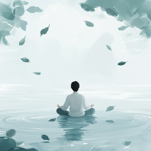 Professional practicing mindfulness in serene digital art scene