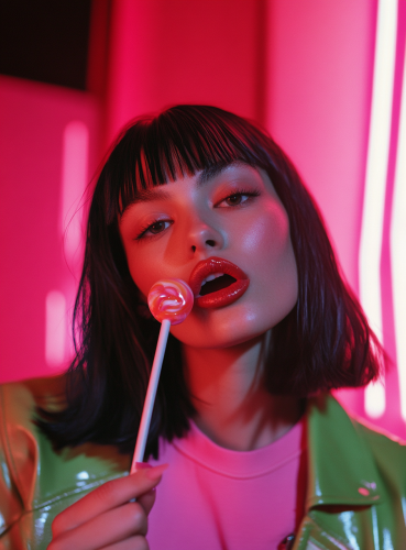 Woman with Lollipop in 80's Aesthetic