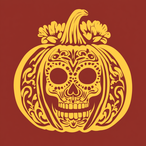 Pumpkin, Marigold, and Skull Logo: Día de Muertos