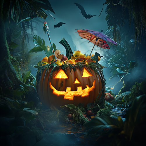Pumpkin Cocktail in Jungle: Spooky Halloween Festivity