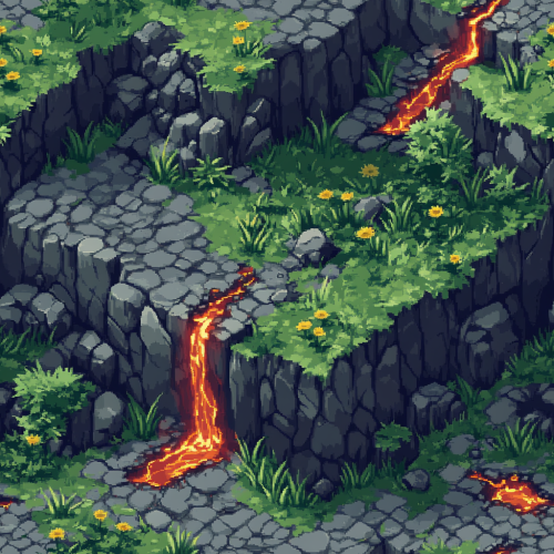 Purgatory Scene with Strange Plants and Lava Ponds