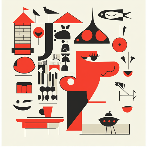 Quiet 1950s Style Advertisement with Bold Red Accents