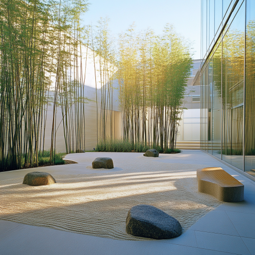 Quiet oasis in university garden for peaceful meditation