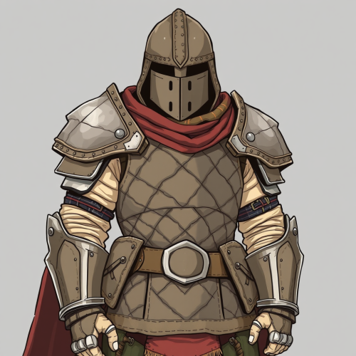 Quilted armor protecting warrior in quick drawing style.